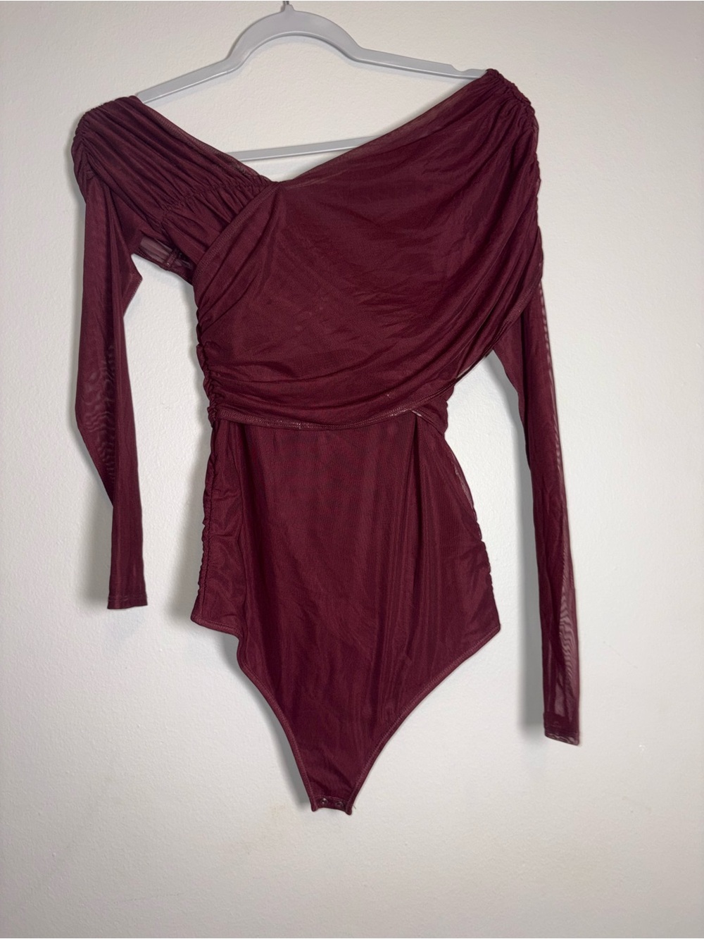 Abercrombie & Fitch Burgundy Off-Shoulder Long-Sleeve Bodysuit